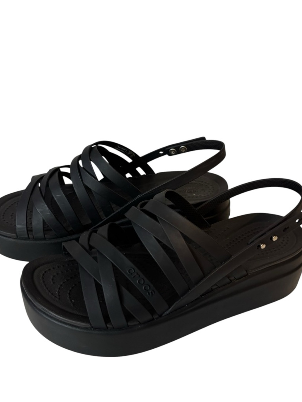 Crocs Brooklyn Strappy Low Wedge Sandals Black Platform Heel slingback size 7